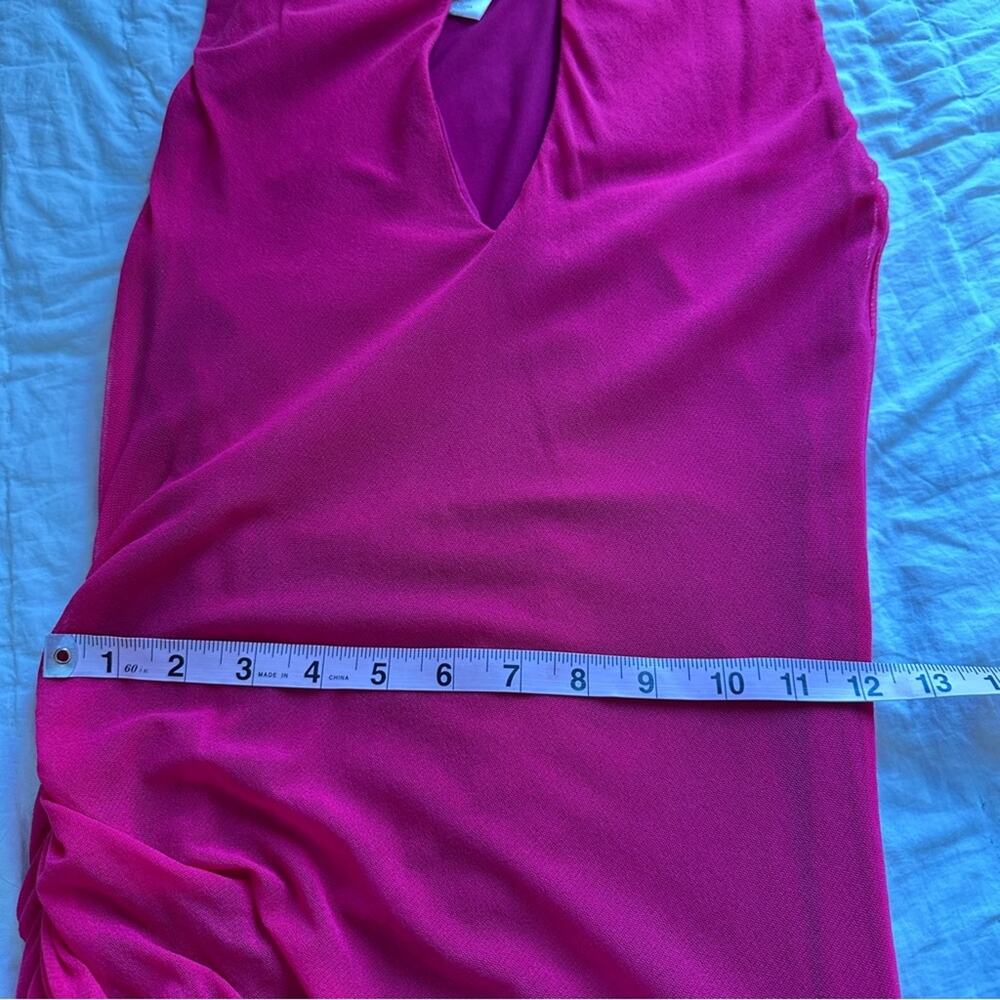 Fuzzi Raspberry Red Pink Ruched Sleeveless Dress with Keyhole Mesh - Picture 6 of 8